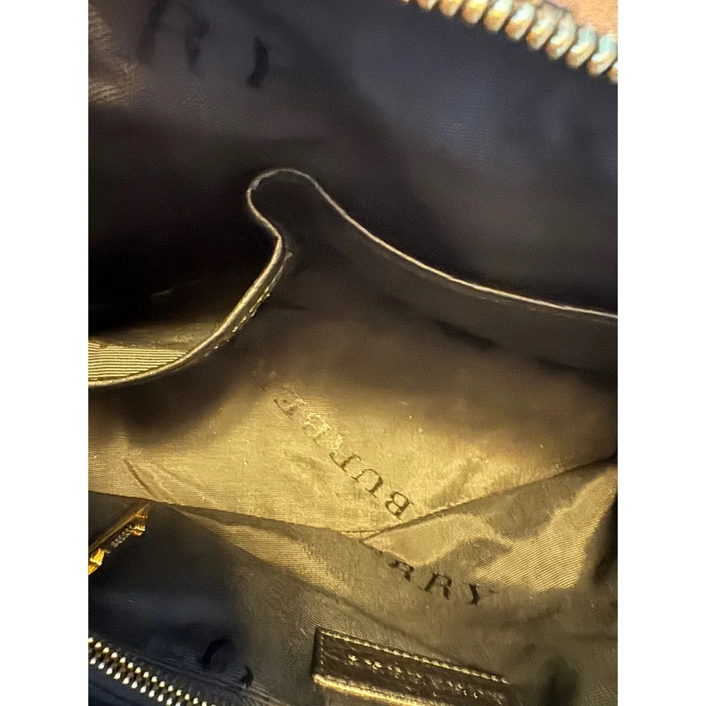 Elegant Burberry Black Embossed Check Grain Leather Satchel Crossbody Bag